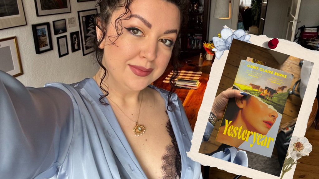 Selfie holding the book Yesteryear by Caro Claire Burke